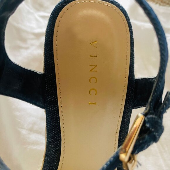 Denim Jute Wedge Ankle Strap Open Toe Espadrille Sandals - Picture 10 of 12